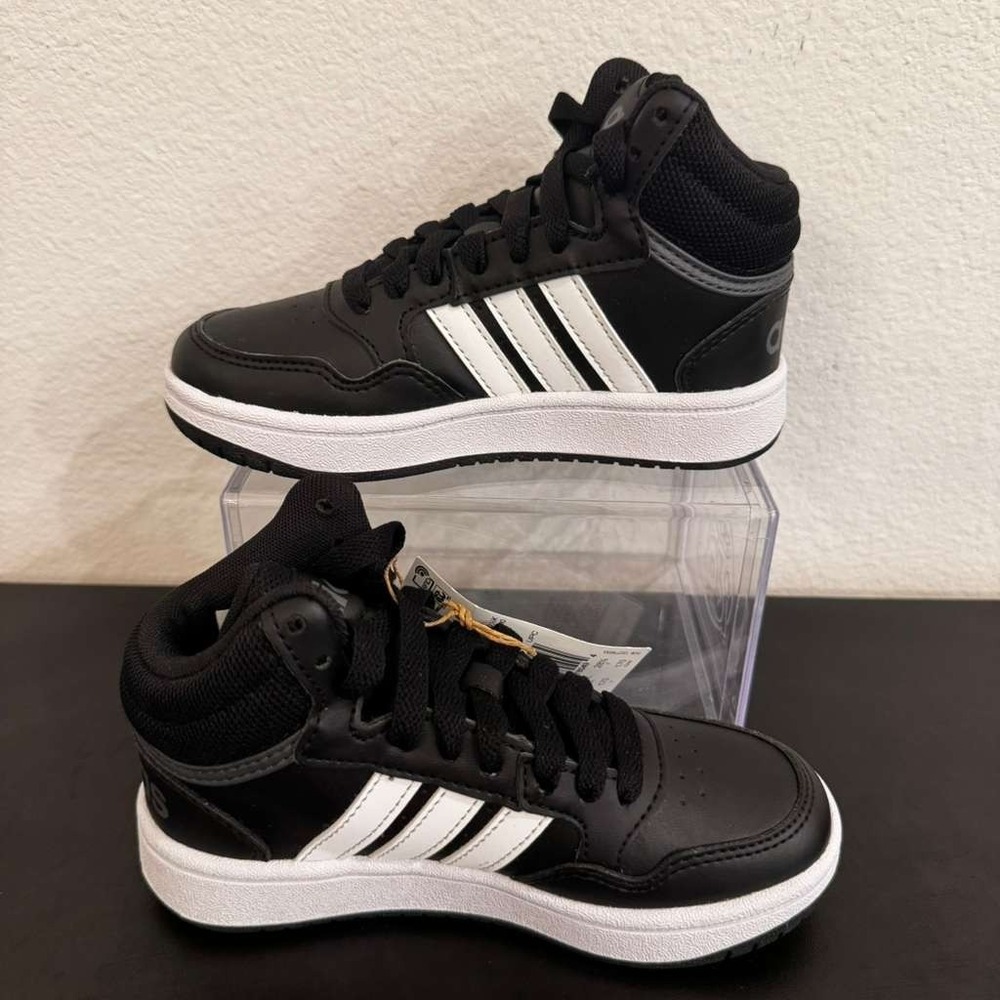 Adidas Hoops 3.0 Mid Basketball Shoes GW0402 Black White Kids 11 New - Picture 2 of 13